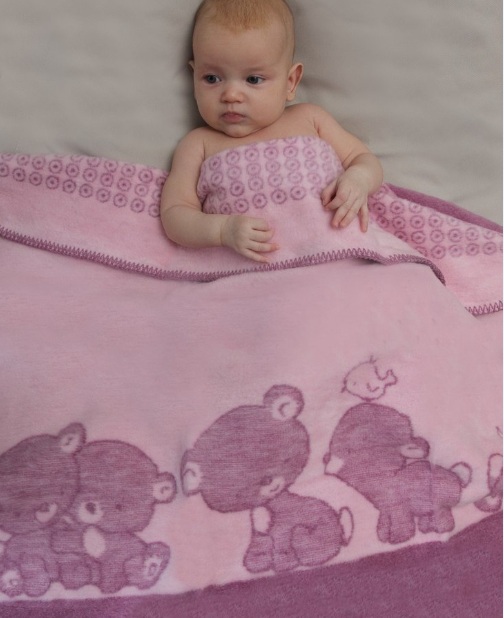 Одеяло байковое для новорожденных Медвежата розовое