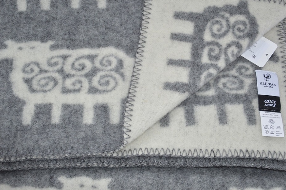 Klippan - Шерстяное одеяло для новорожденных Барашки серое