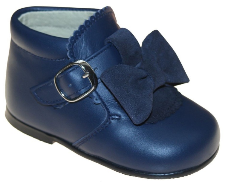 Ботинки кожаные с бантом синие для малышей Napa Navy Panyno